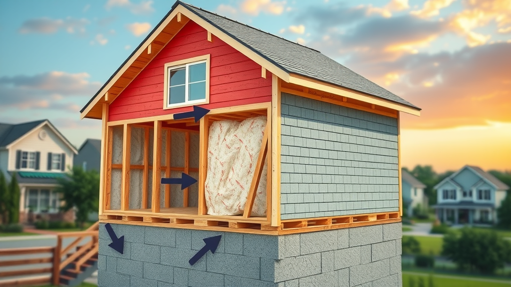 Cutaway of siding over carpentry structure showing insulation and protection