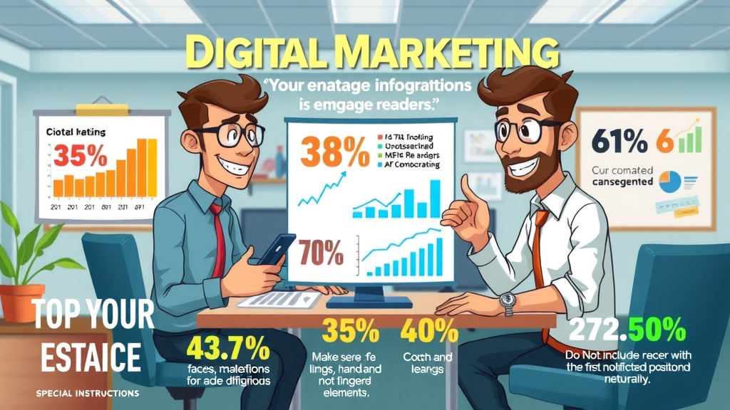 informative infographic showcasing digital marketing statistics engage readers cartoon office charts graphs vibrant color