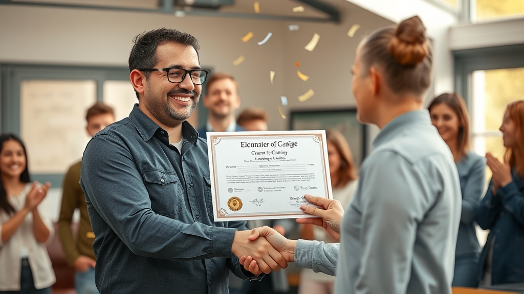 local professional celebrating access to training course completion