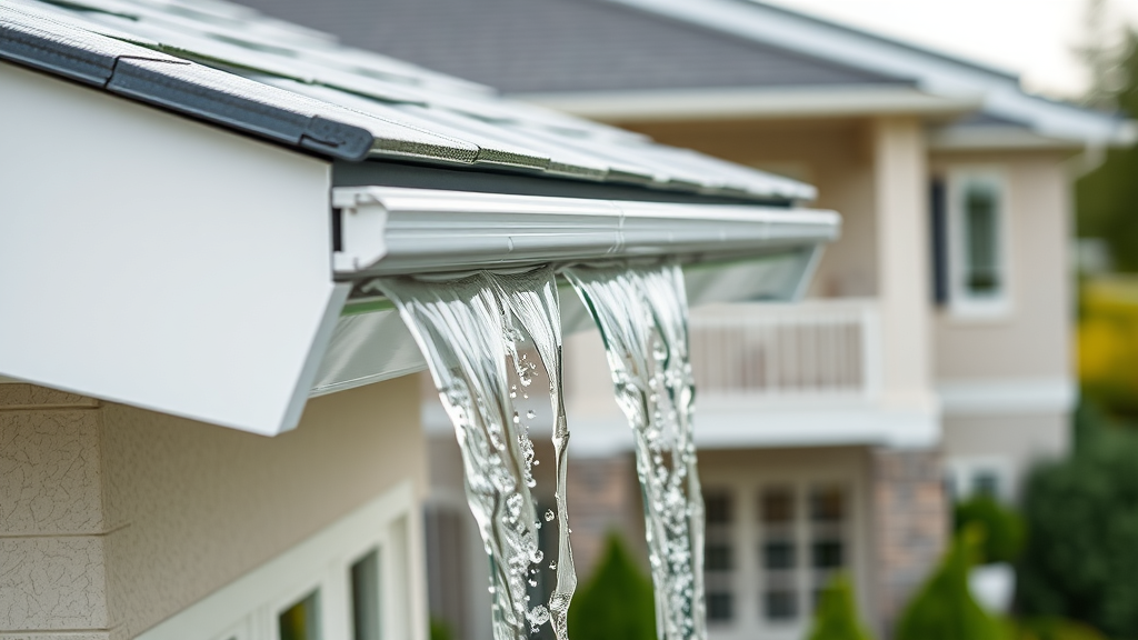 Modern seamless rain gutter installed on a home, leak-free water drainage