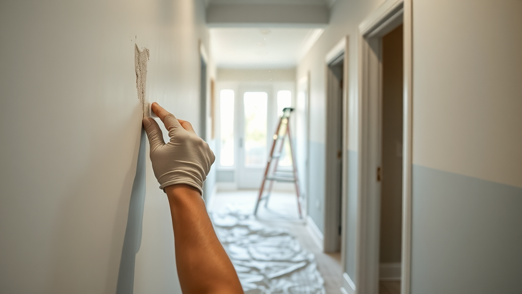 Local painting contractor prepping wall to ensure high-quality paint finish
