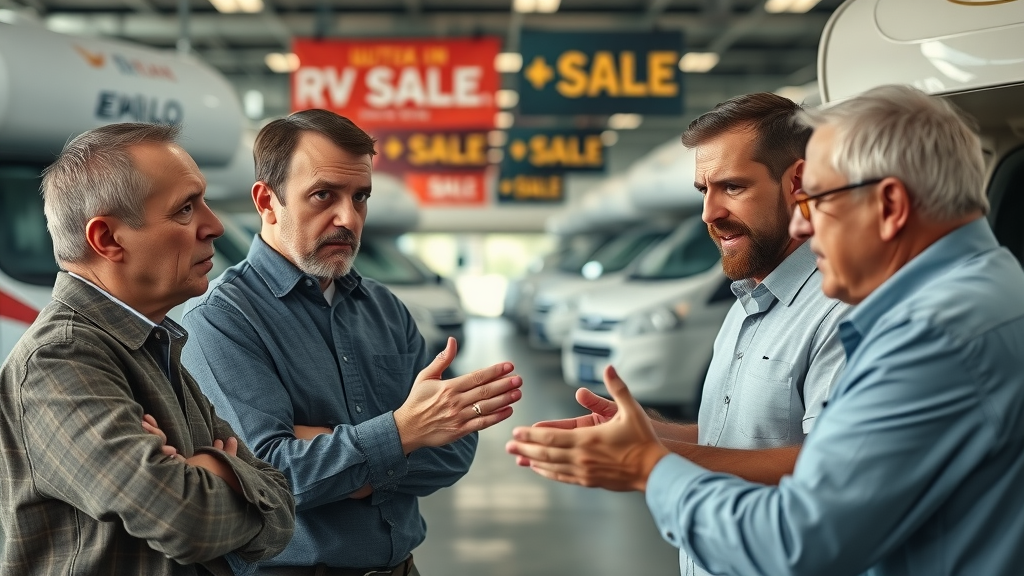 Frustrated RV owners negotiating with dealers highlighting challenges in RV market