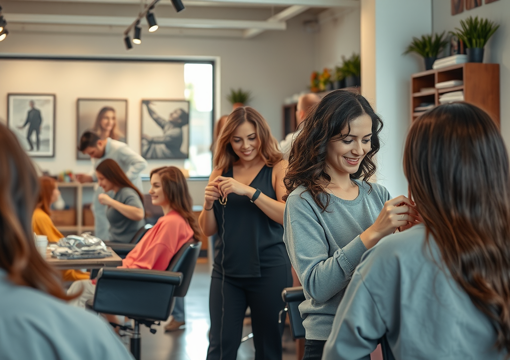 Hair Salon Muskegon staff providing creative hair services in modern, artsy setting