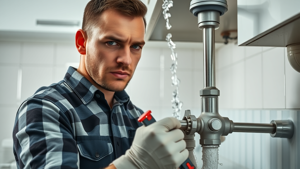 Expert plumber providing emergency plumbing services on burst pipe