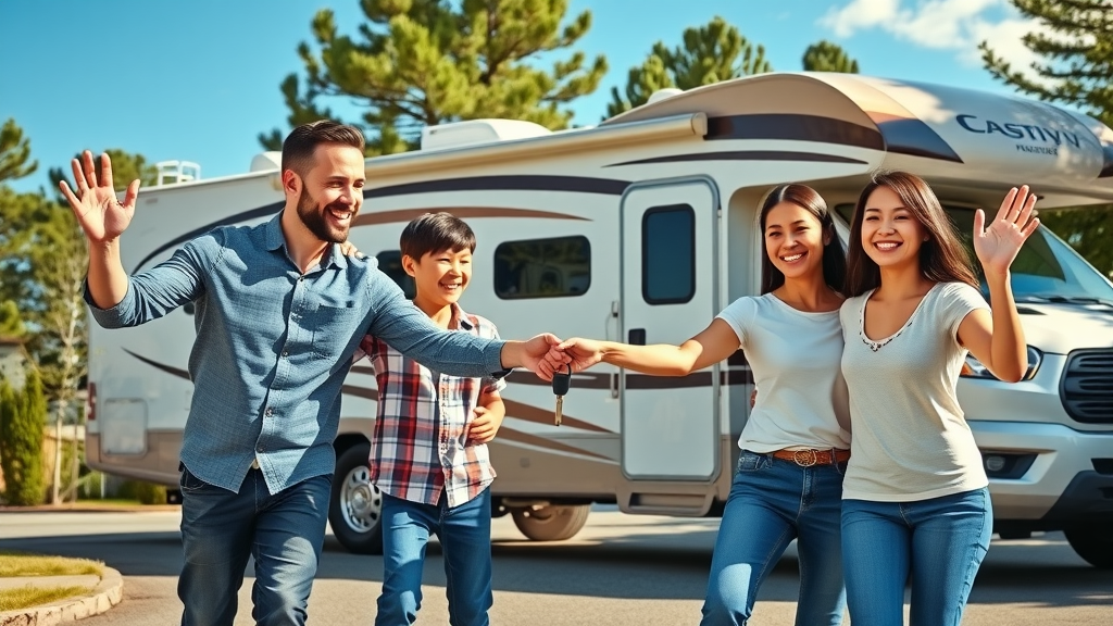 Happy RV family after successful sale demonstrating advantages of maximizing RV sale value with RV Wheeler