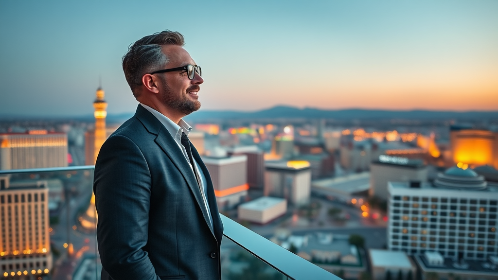 Las Vegas real estate leader overlooking city neighborhoods and skyline