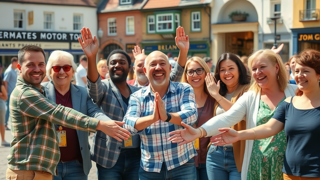 Monmouthshire community members celebrating artificial intelligence support for business growth and unity