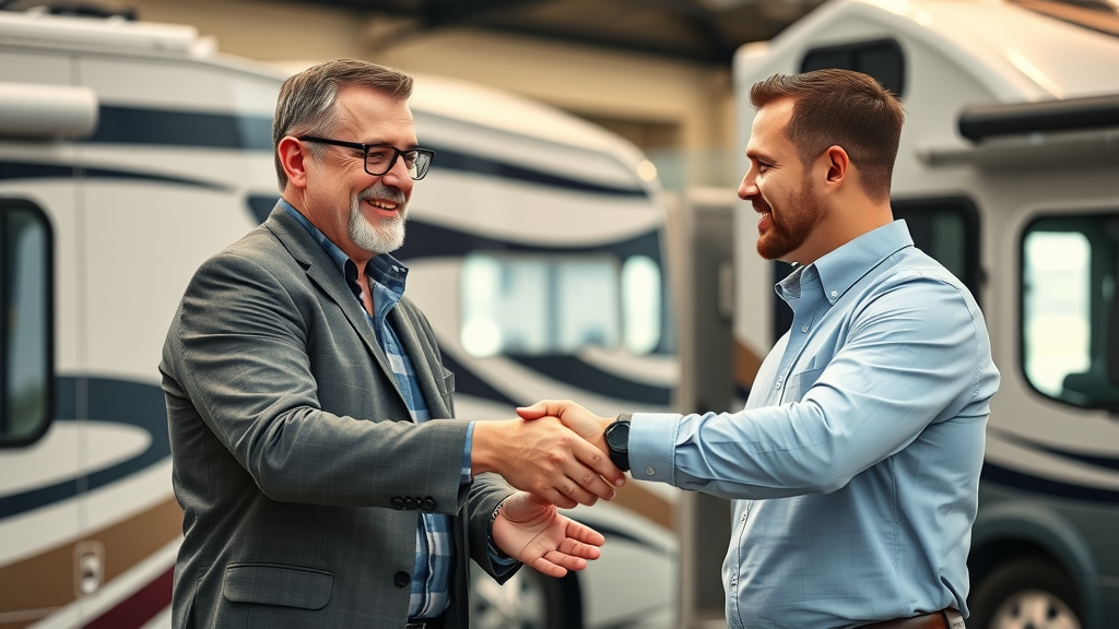 Qualified buyer and seller engaging in fair rv wheeler transaction