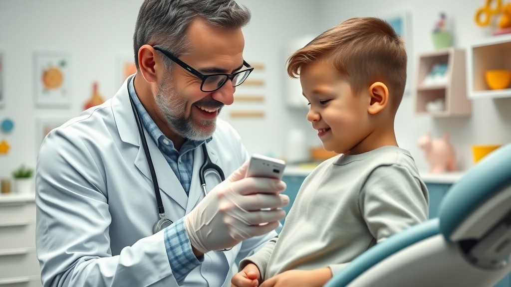 dentist friendswood pediatric dentist consulting child in modern office