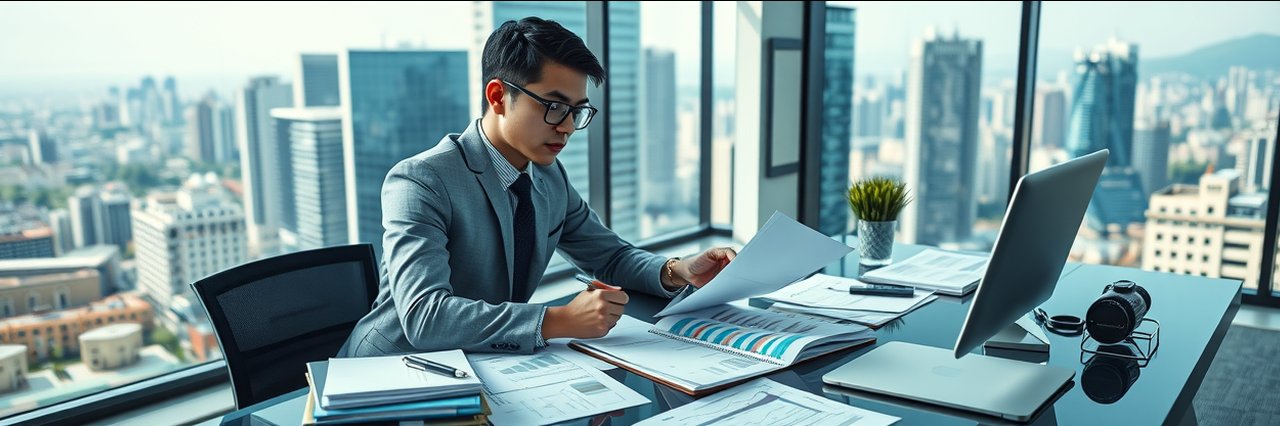 Young accountant working with spreadsheets in modern office for accountanting.