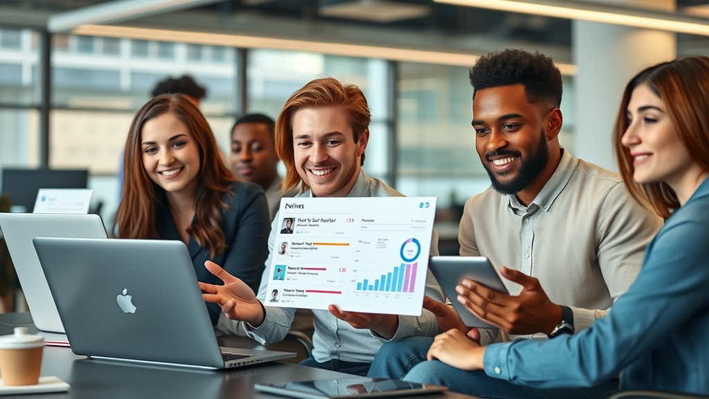 online reputation management, marketing professionals analyzing online reviews in an office