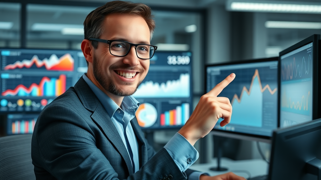 business analyst reviewing small business branding impact metrics on digital monitors