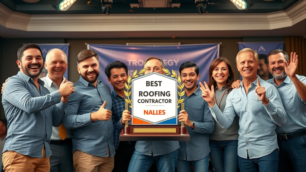 roof installation naples award ceremony best roofing contractor trophy with happy team