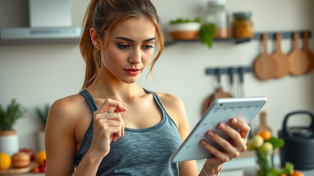 Motivated individual organizing meal plan and exercise schedule for weight loss