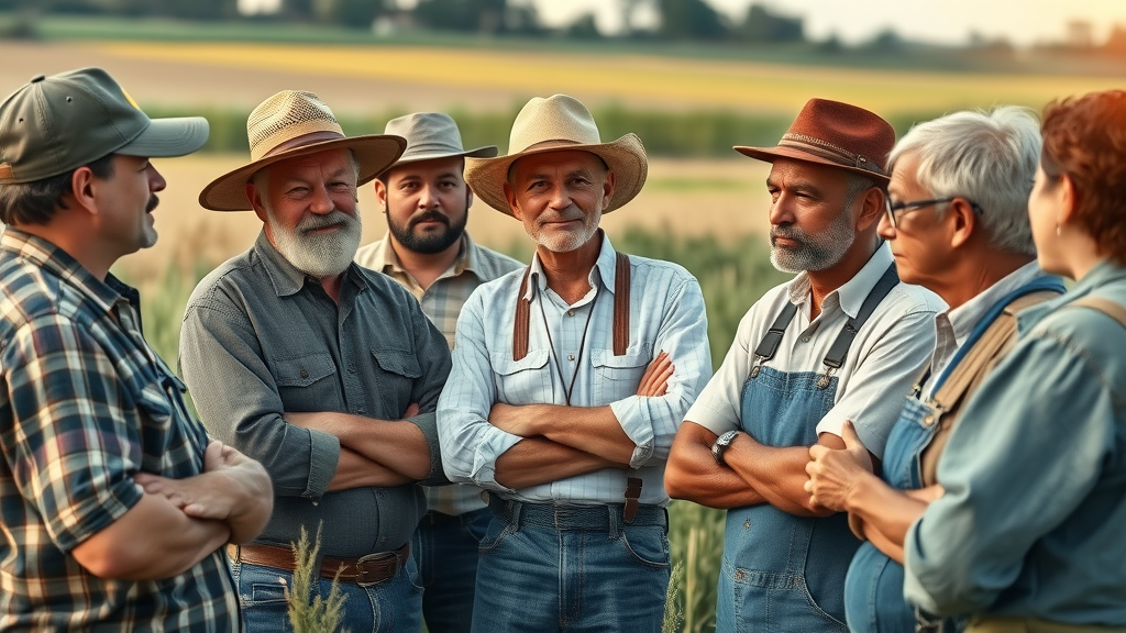 diverse group of farmers discussing regenerative ag, community engagement and learning in the field