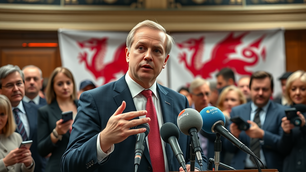 Welsh government press conference presenting press releases throughout Monmouthshire