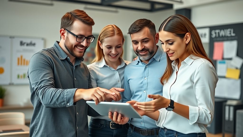 digital marketing for small businesses strategy small business team collaborating mapping strategy digital tablet branding elements workspace