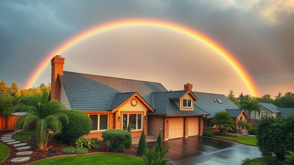 Home with renewed roofing shining after rain, symbolizing roofing protection.