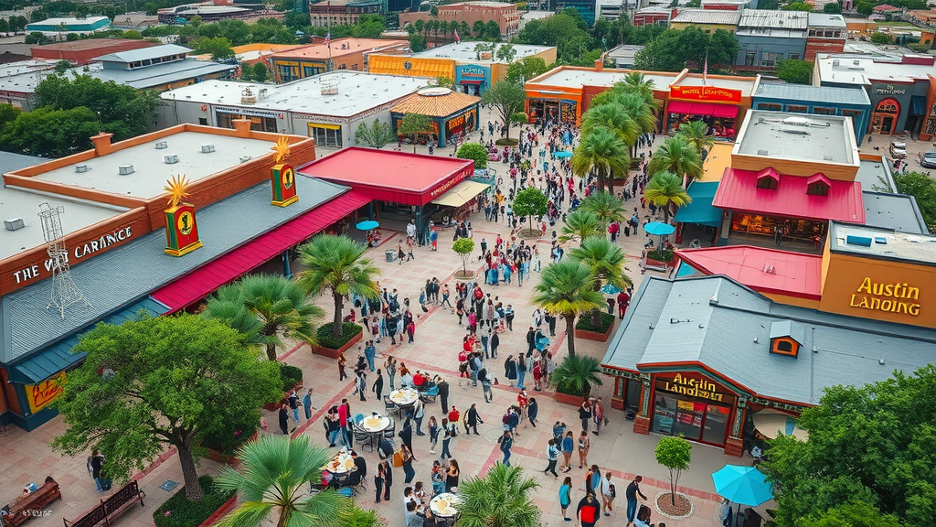 austin landing one-stop destination for fun, food, and shopping vibrant aerial view