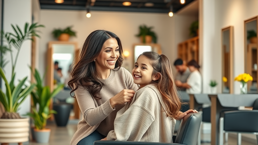 Family-friendly Hair Salon Muskegon with mother and daughter enjoying salon services