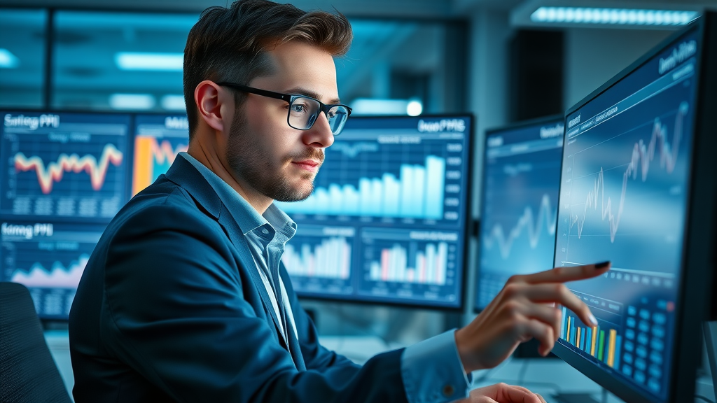 sharp nonprofit data analyst tracking digital marketing KPIs on an analytics screen, demonstrating data-driven strategy for your nonprofit