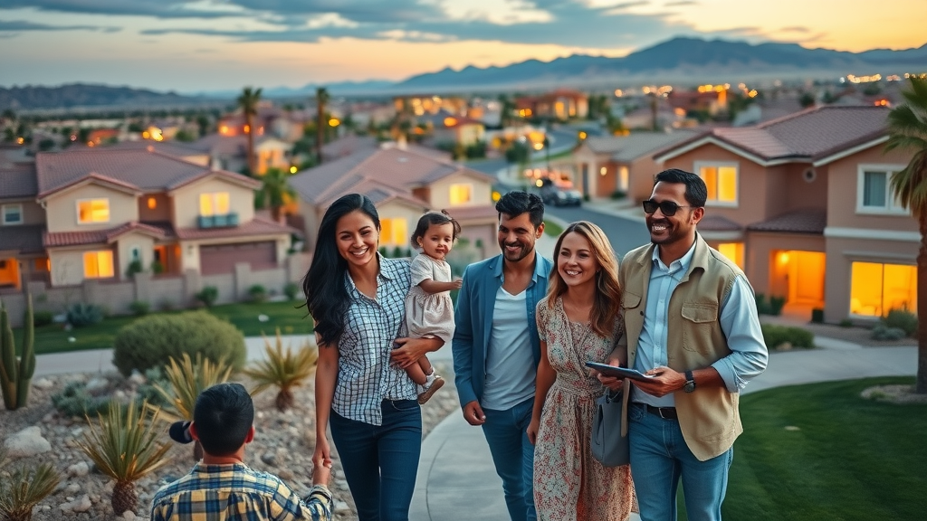 Happy families exploring Las Vegas real estate with expert agent