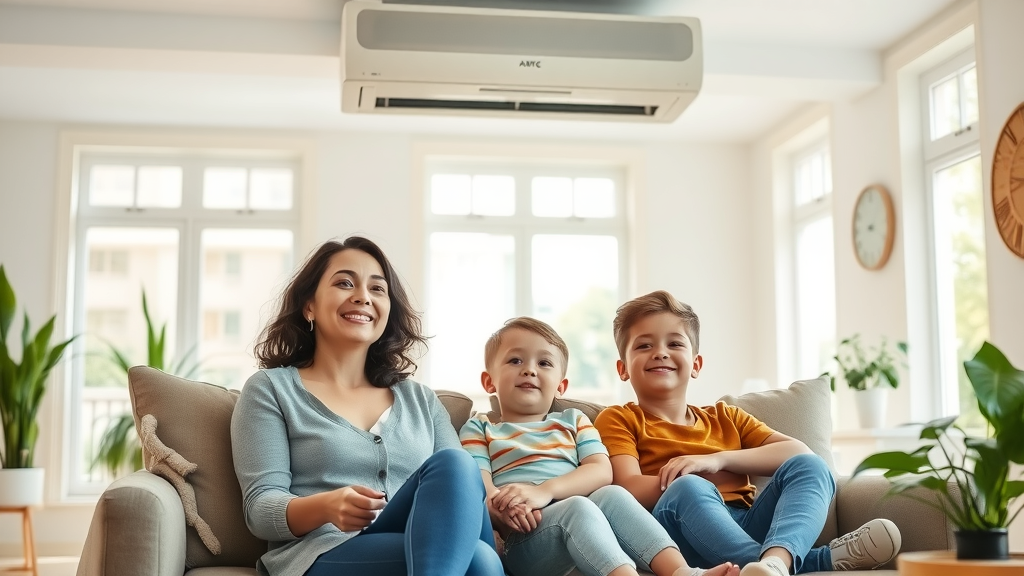 Family enjoys comfort after air conditioner repair and service in cool living room