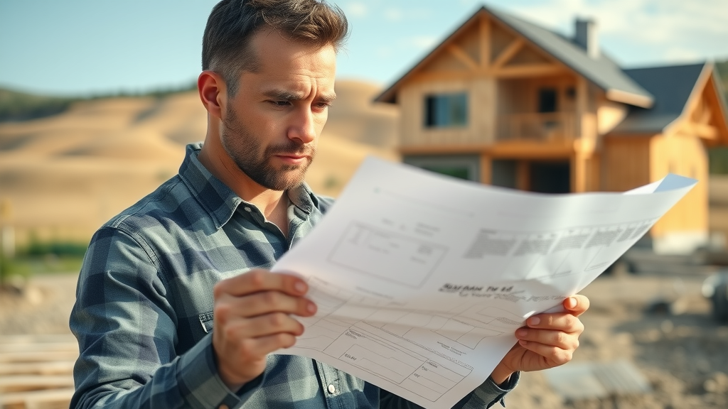 professional home builder stanley crawford construction reviewing blueprints at construction site