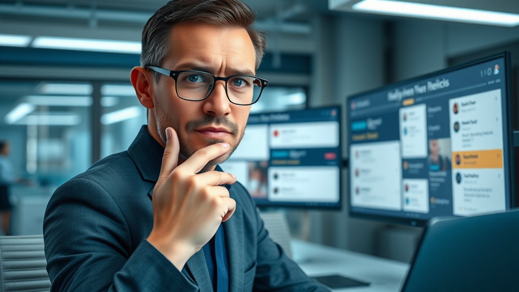 focused business analyst highlights negative reviews SEO reputation management modern office dashboard