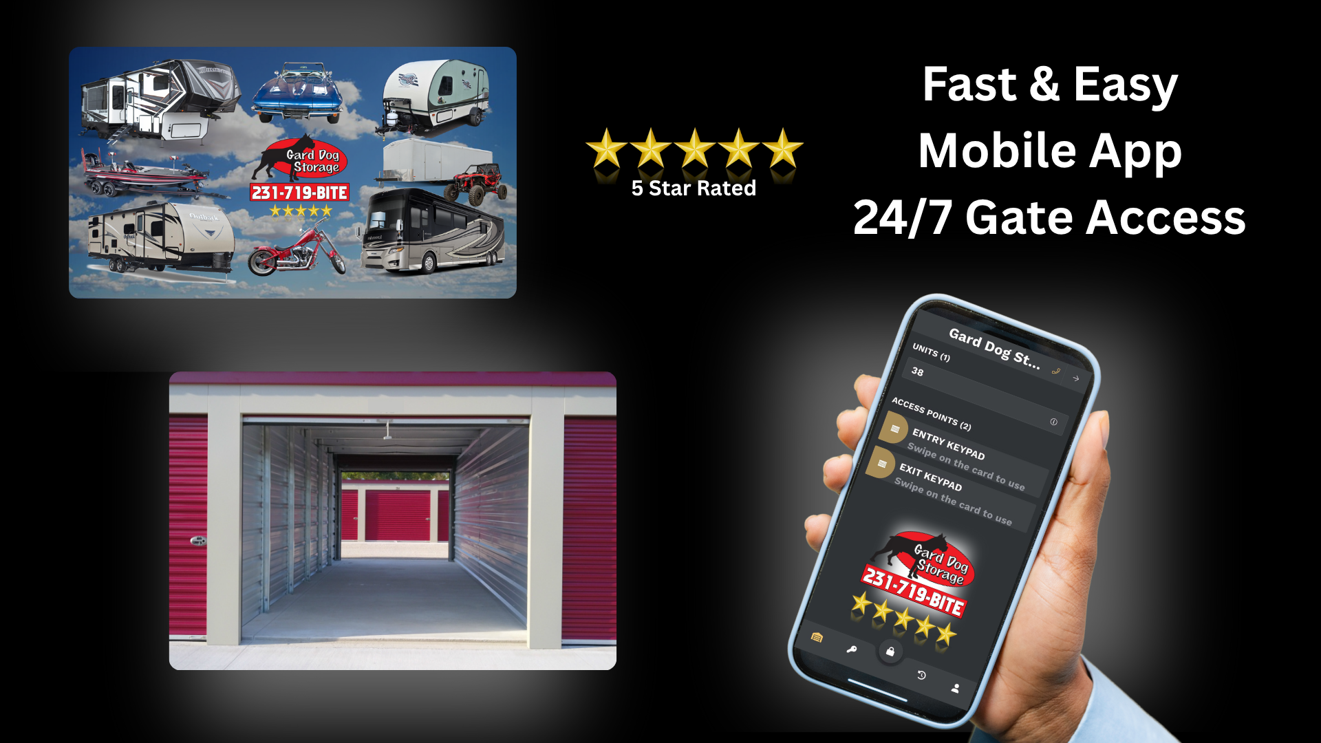 gard dog storage mobile app, 5 star rating, storage unit