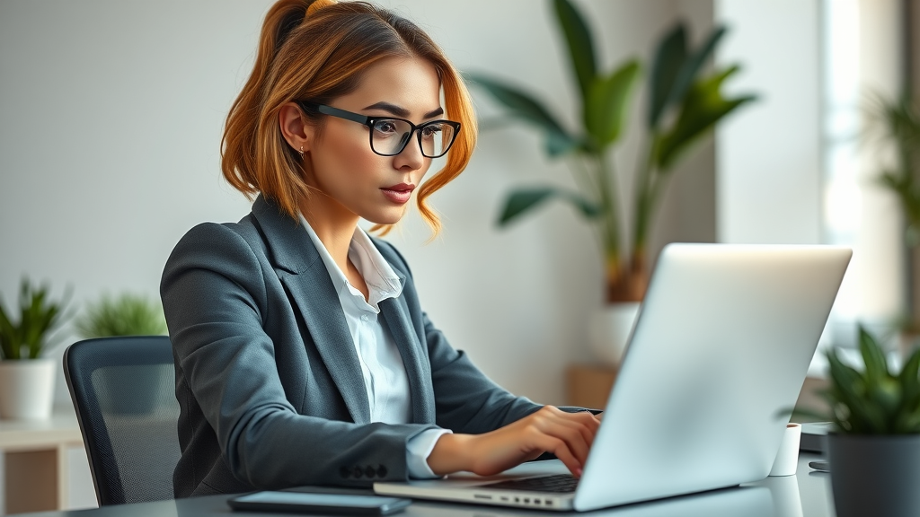professional businesswoman researching SEO strategies modern local business