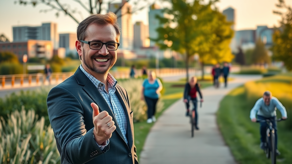 Best realtor in Atlanta meeting clients near the BeltLine with city view