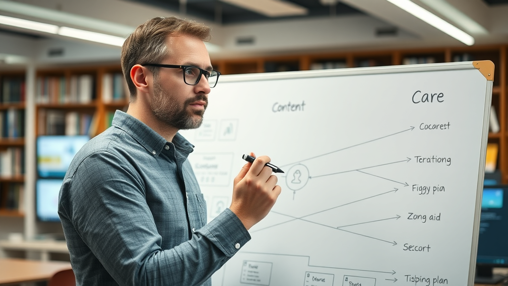 digital strategist mapping out content marketing strategy with content marketing tips on a whiteboard