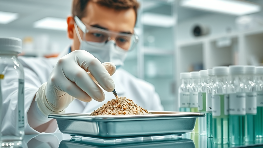 Sterile laboratory testing powdered chinese herbal supplement for purity and safety, essential for evidence-based hormone balance.