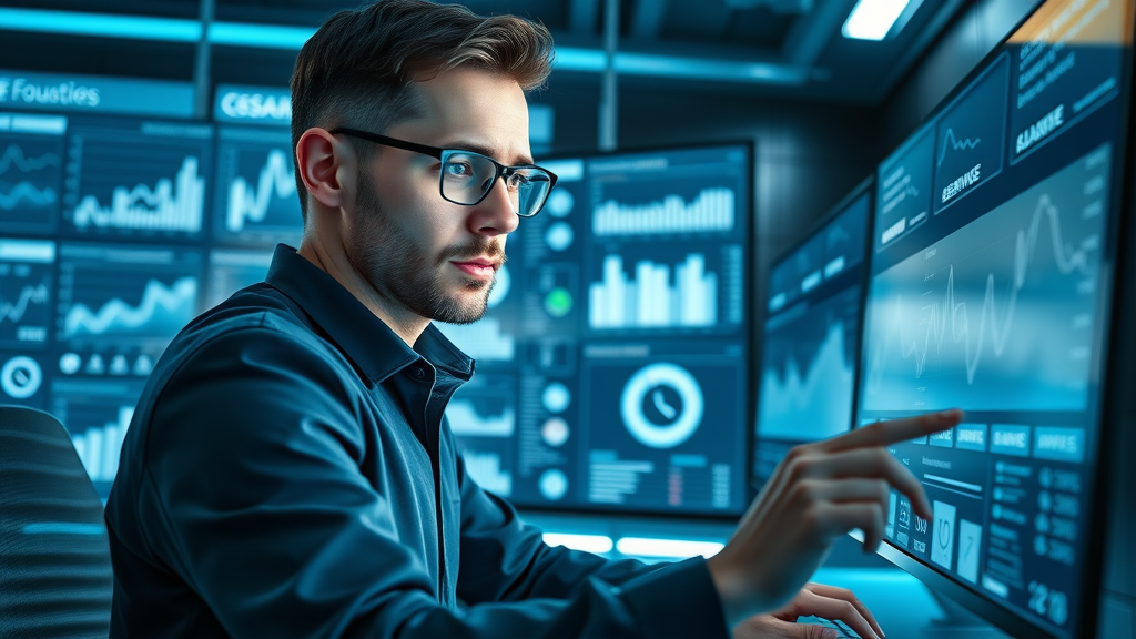 digital marketer analyzing SEO and reputation metrics dashboard