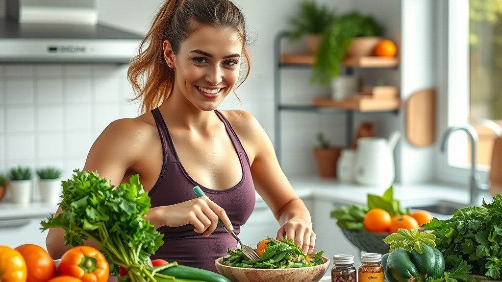 Woman integrating adaptogenic herbs into healthy meal for hormone balance and weight loss, hormone health action
