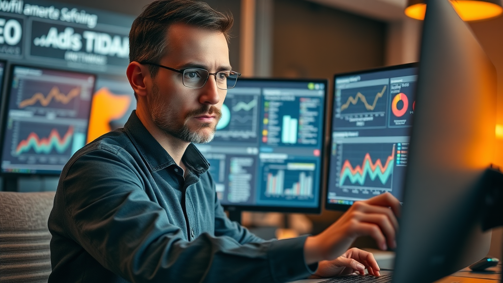 Professional using SEO tool software for engine optimization analytics