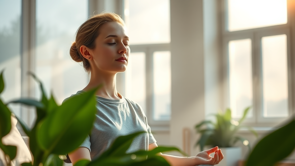 calm woman meditating for stress effect of adaptogens in daily life