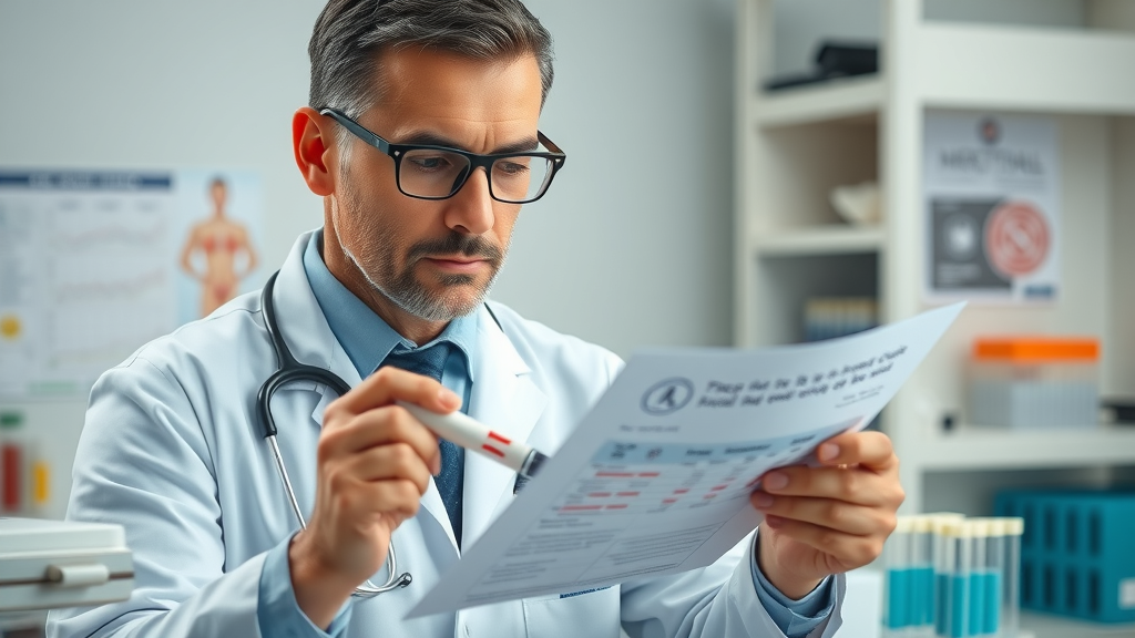 Doctor reviewing blood test results for hormone imbalance diagnosis, blood test essentials