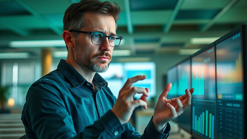 digital marketer analyzing brand reputation monitoring metrics chart