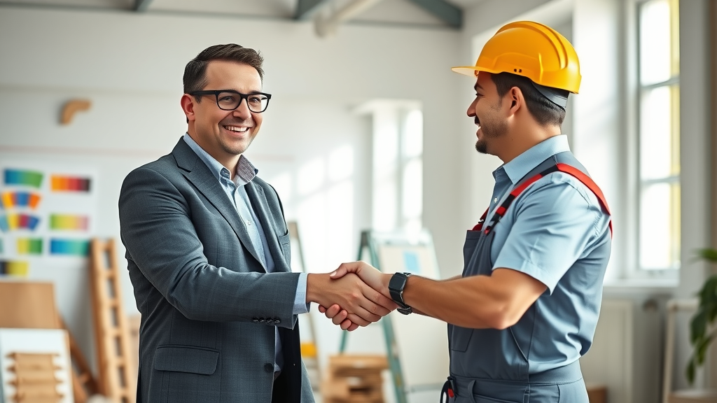Successful commercial painting services partnership in bright modern office.