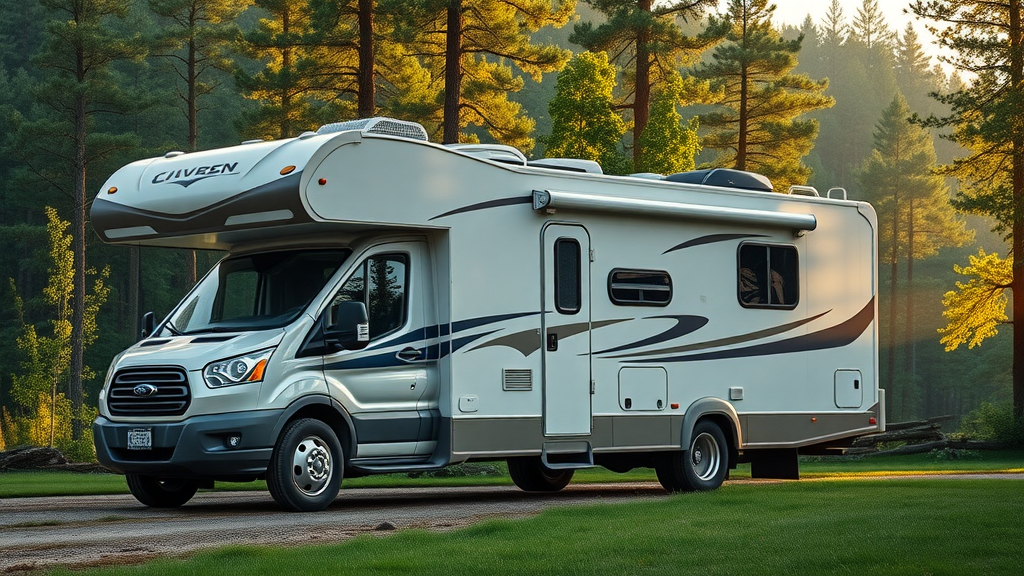 Modern recreational vehicle at a scenic campground representing retail-to-retail RV sales benefits