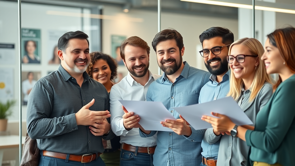 dynamic team of small business owners collaborating on small business branding in a modern office