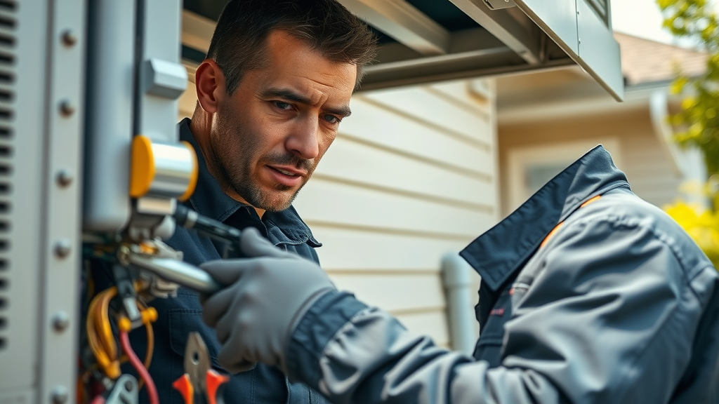 Expert HVAC technician providing heating and air conditioning repairs outdoors