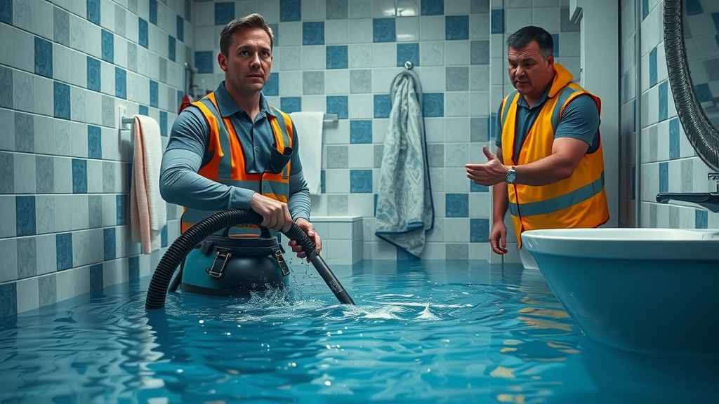 Emergency plumbing services mitigate water damage in flooded bathroom