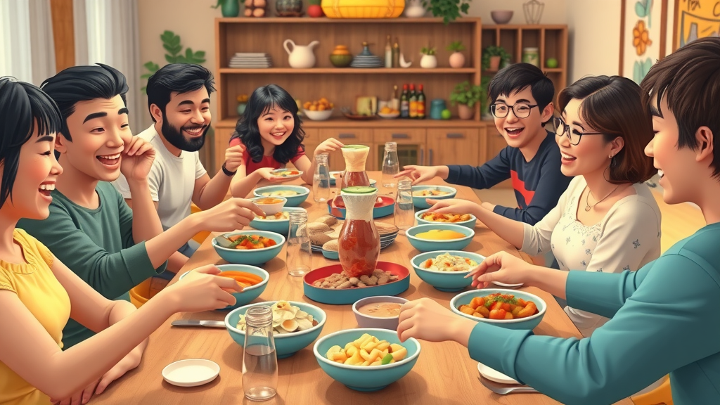 Diverse group enjoying homemade fermented dishes for clean eating gut health.
