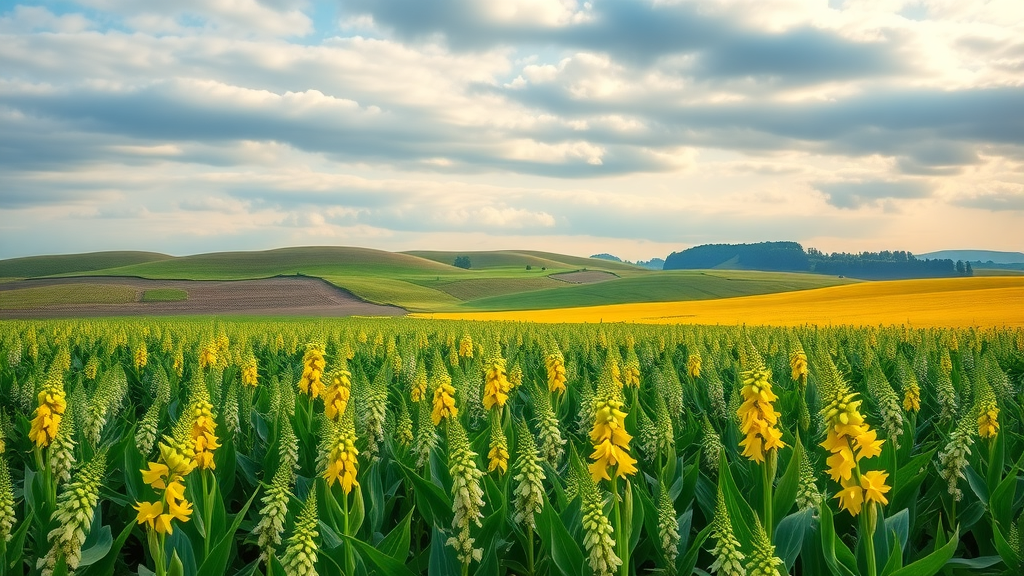 vibrant field with multiple cover crops for soil health, regenerative farming practices on display