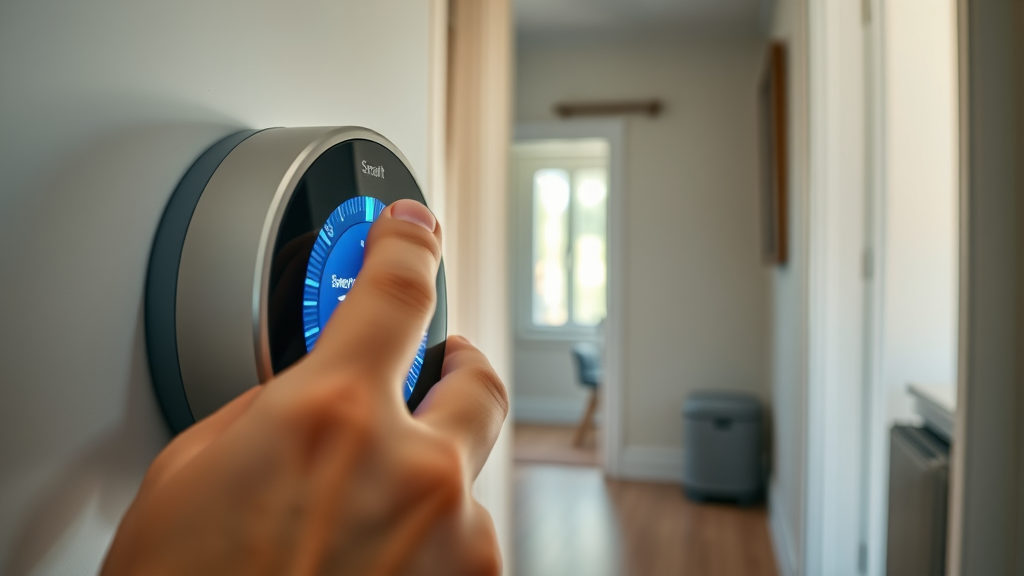 User adjusting smart thermostat for HVAC repair services at home