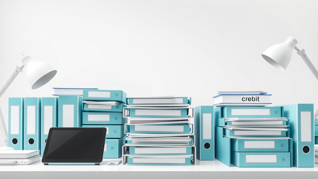 Organized desk with secured credit management folders and digital tablets