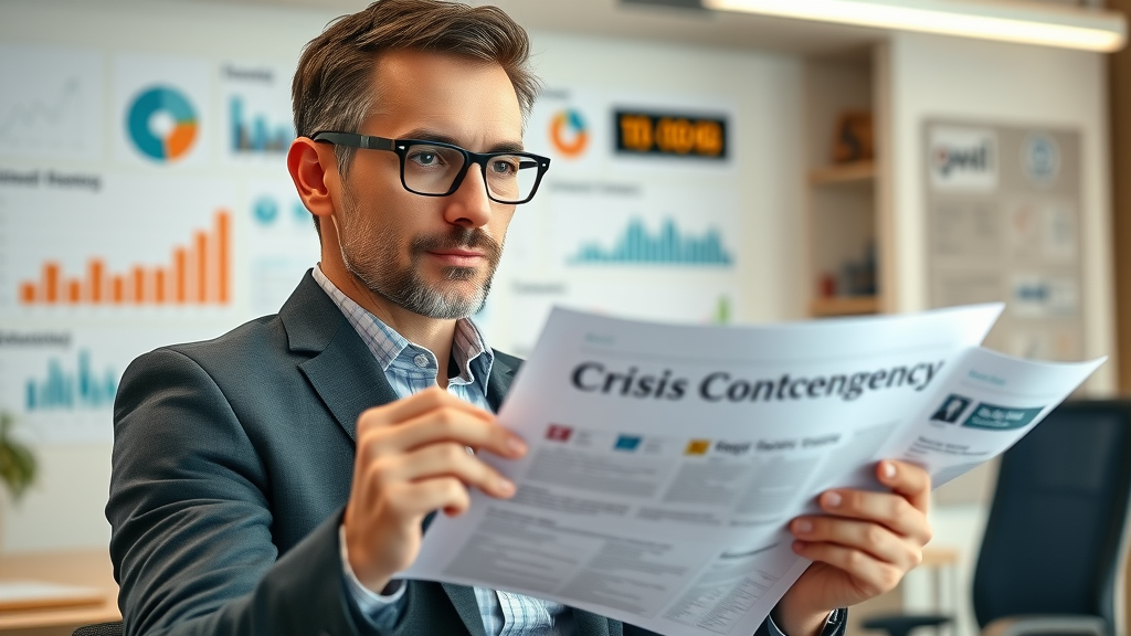 crisis management plan marketing manager reviewing crisis contingency plans digital dashboards